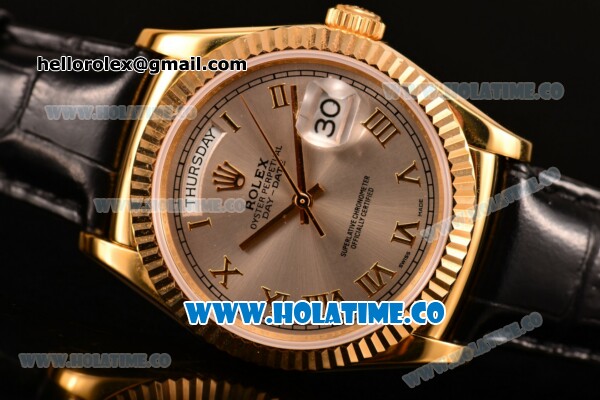 Rolex Day-Date Asia 2813/Swiss ETA 2836/Clone Rolex 3135 Automatic Yellow Gold Case with Grey Dial and Roman Numeral Markers (BP) - Click Image to Close